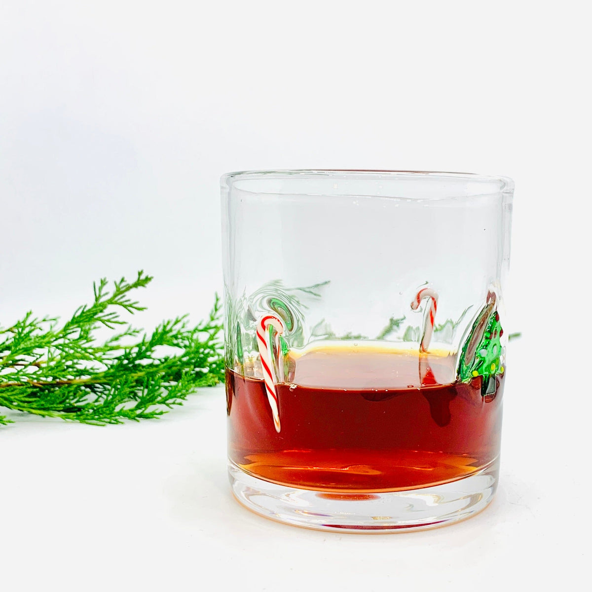 Christmas Tree and Candy Cane Double Old Fashioned Glass Decor Tag 