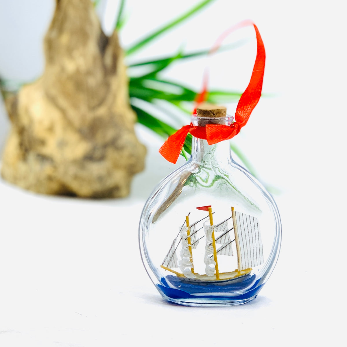 White Ship in a Bottle Ornament