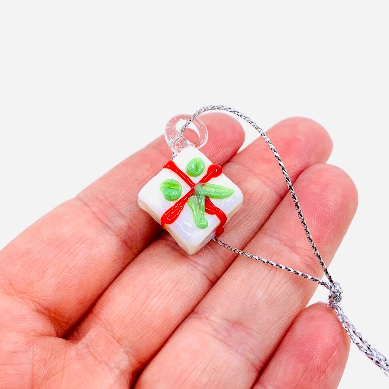 Tiny Glass White Present Ornament - 