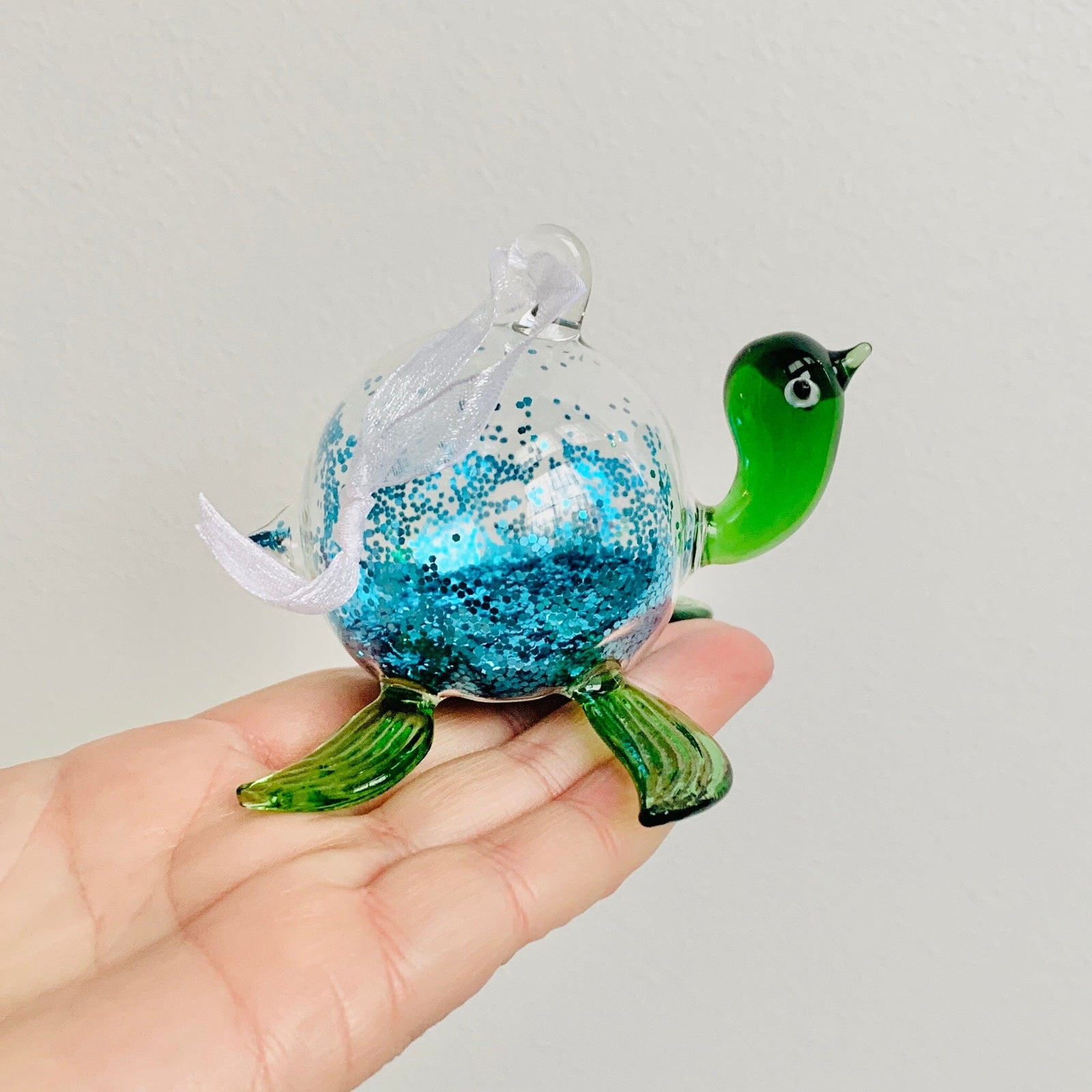 Blue Glitter Glass Sea turtle Ornament Decor Beachcombers 