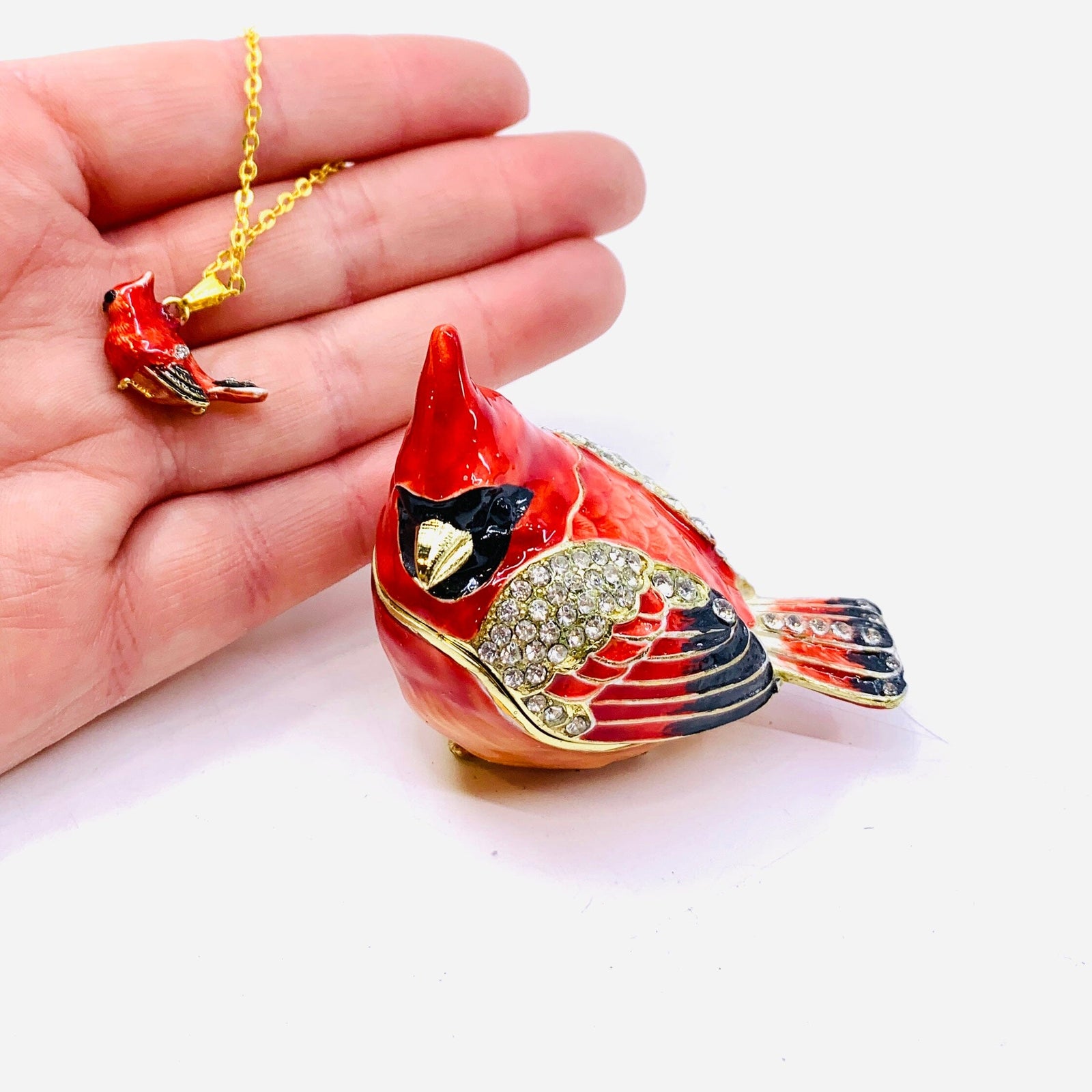 Bejeweled Enamel Trinket Box 20, Angel Cardinal with Necklace Decor Kubla Craft 