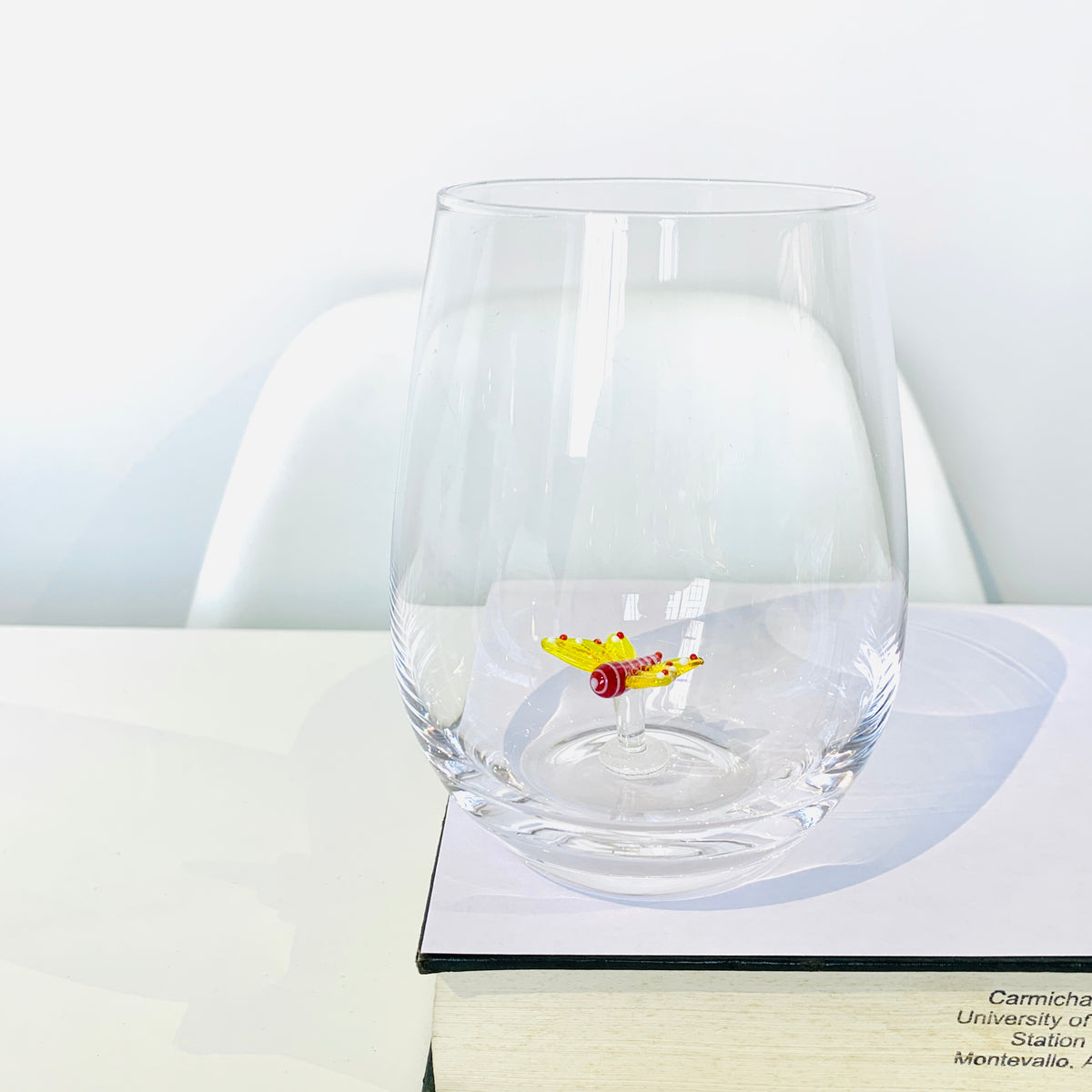 Tiny Animal Large Pour Wine Glass, Yellow Butterfly