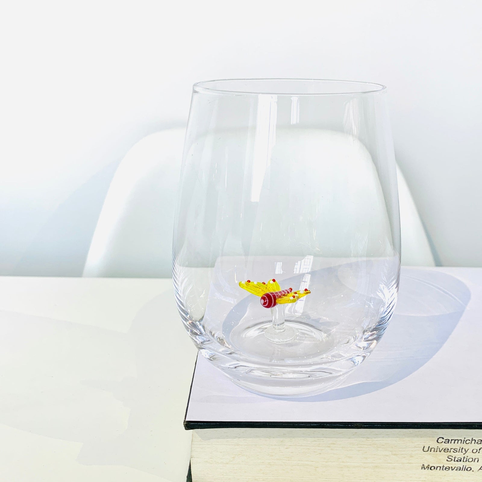 Tiny Animal Large Pour Wine Glass, Yellow Butterfly Decor Creative Co-Op 