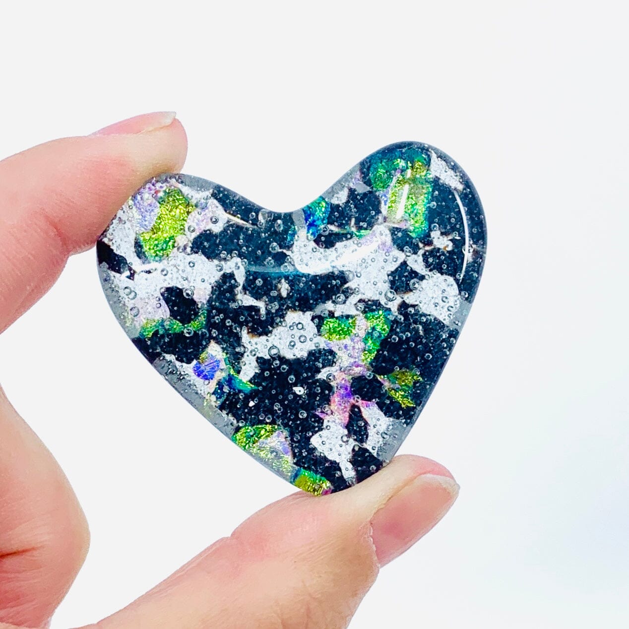 Fused Pocket Heart, Obsidian Luster Miniature Luke Adams Glass Blowing Studio 