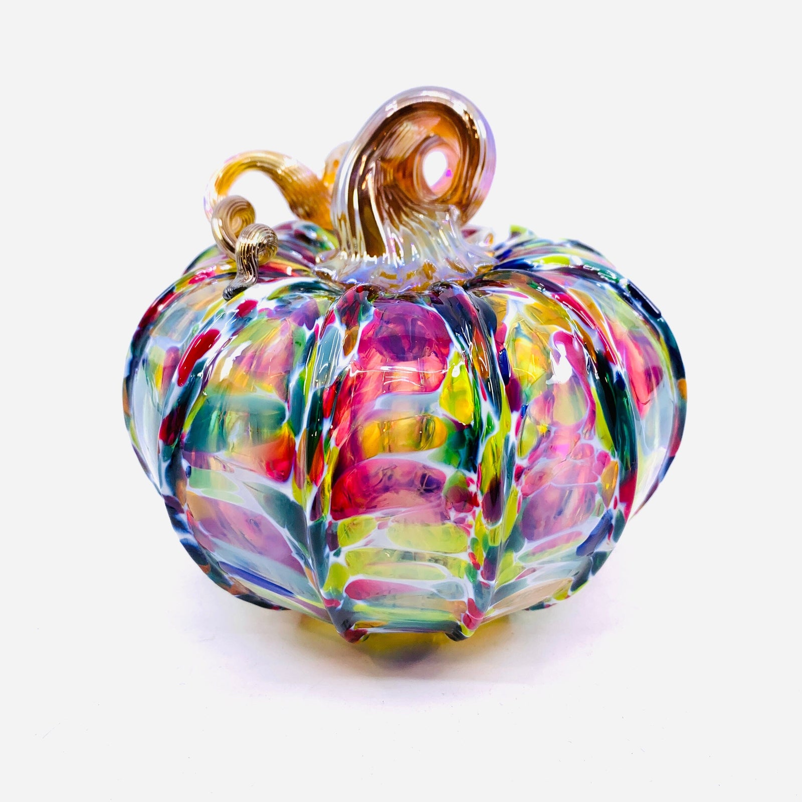 Jewel Over White Squat Pumpkin with a Gold Stem Gabby Luke Adams Glass Blowing Studio 