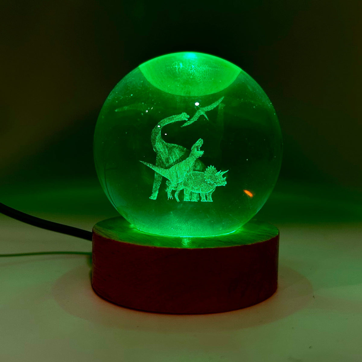 Light Up Etched Glass Sphere décor - T Rex 29TONIGHT 