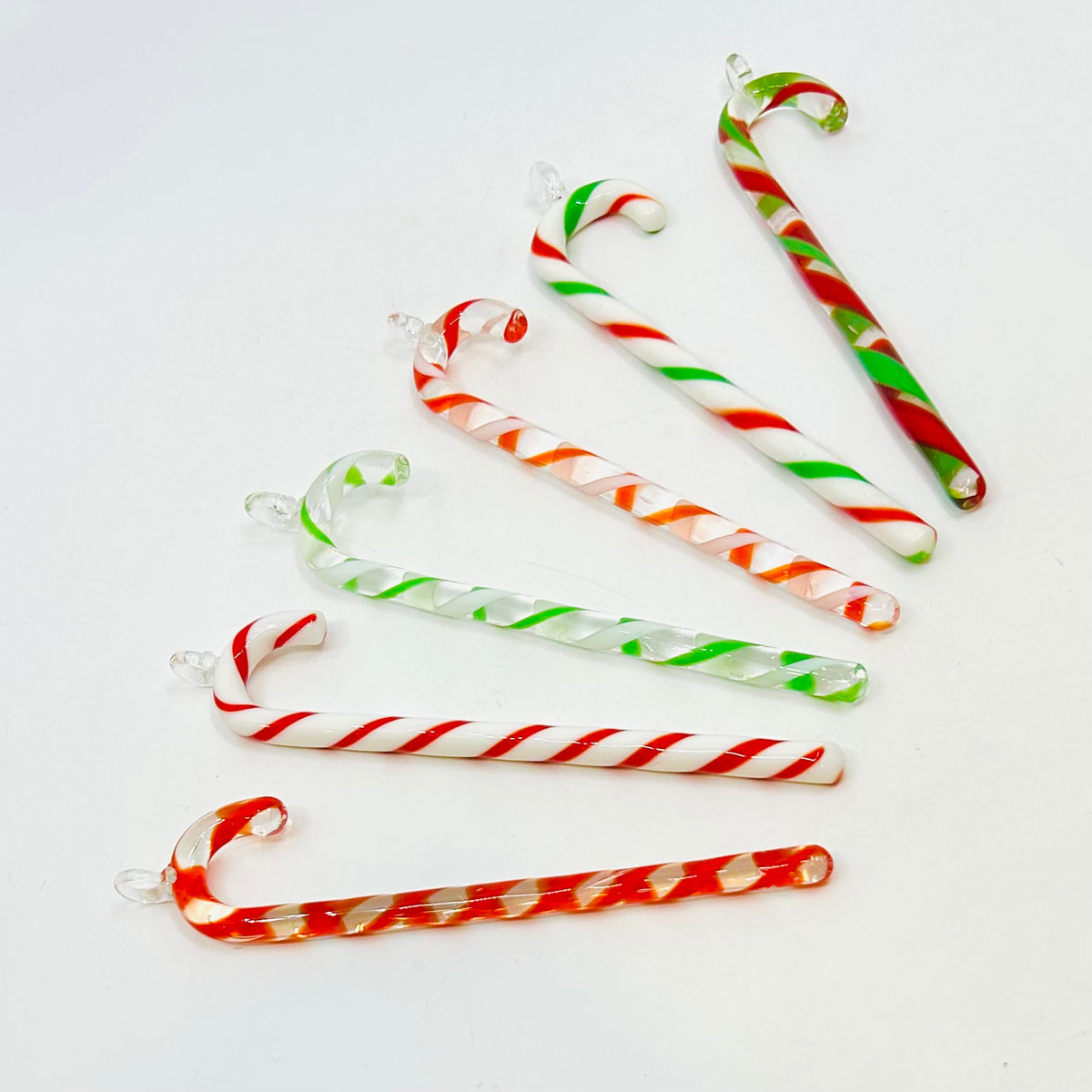 Glass Candy Cane Ornament 239, White Red and Clear