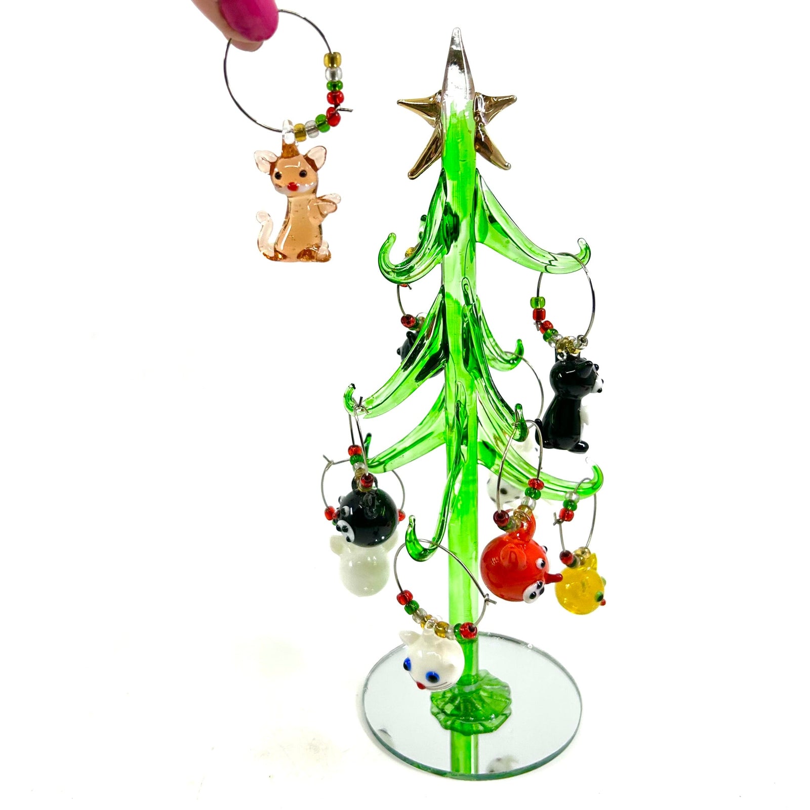 Glass Cat Wine Charm Ornament Tree 1 Decor Gift Essentials 