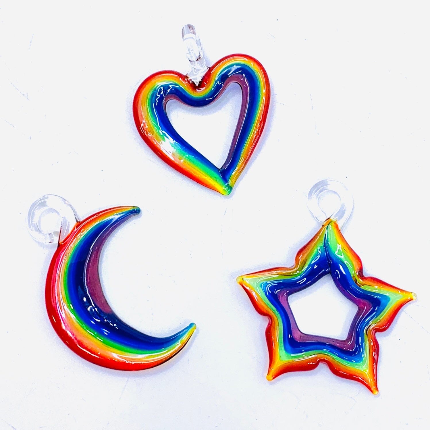 Tiny Glass Rainbow Heart Ornament 98 Miniature - 