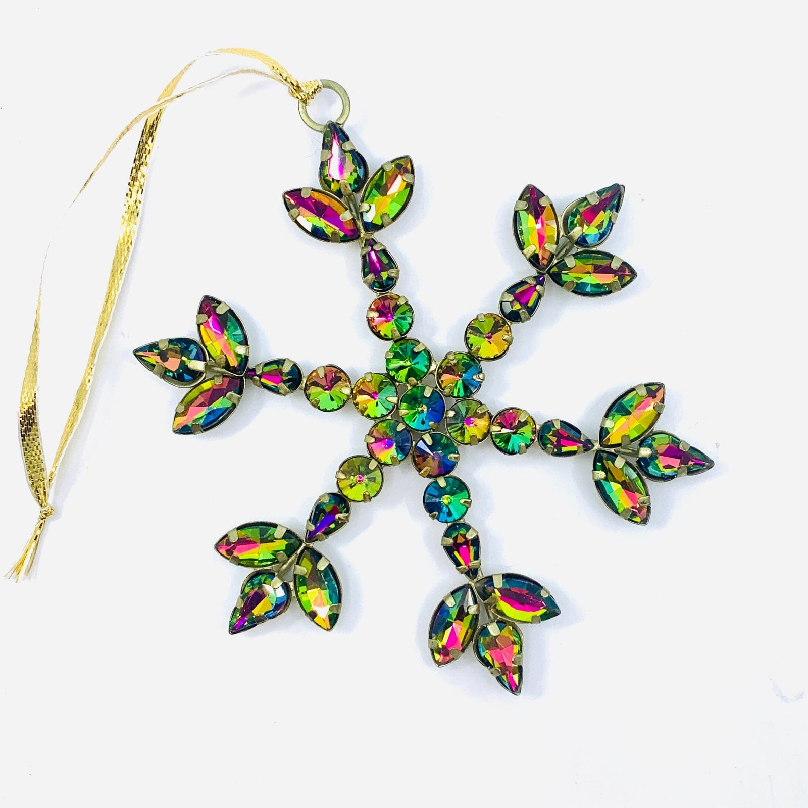 Rainbow Rhinestone Snowflake Ornament Oak Street 