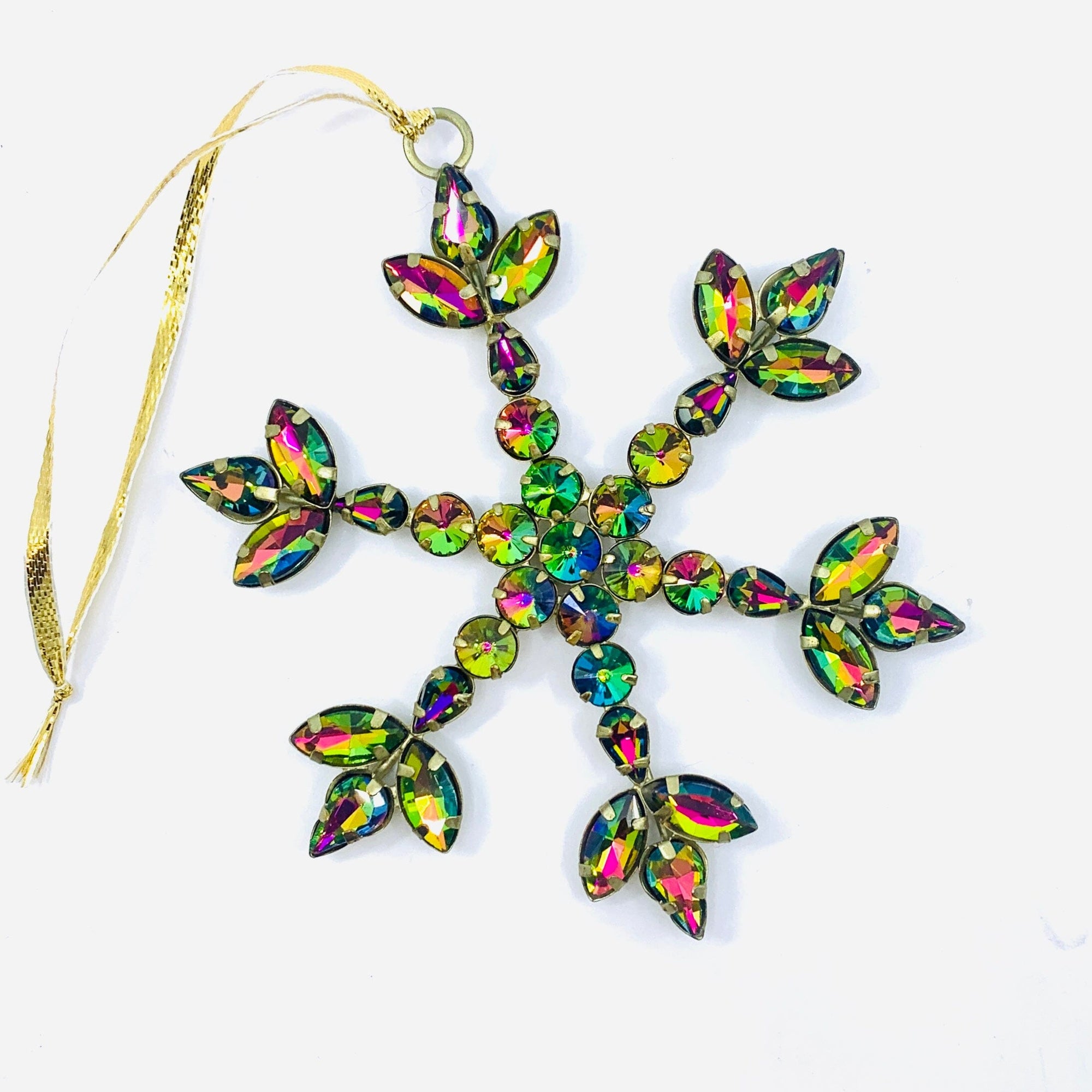 Rainbow Rhinestone Snowflake Ornament Oak Street 