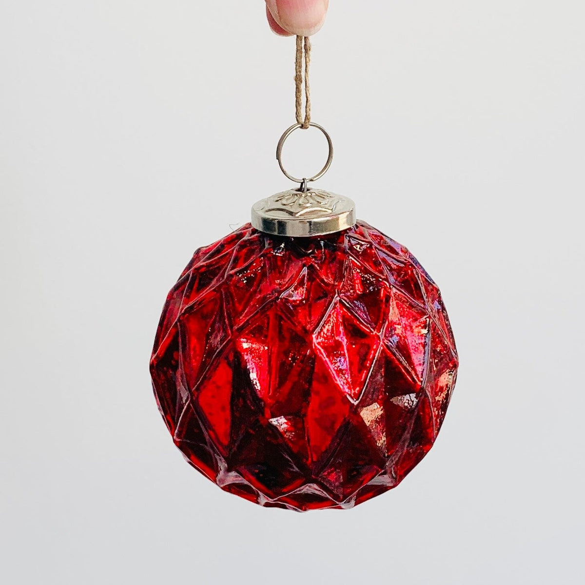 Glass Faceted Sphere Ornament 41, Red India House Brass 