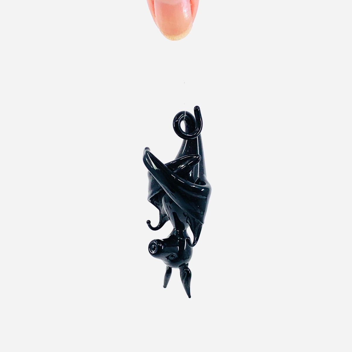 Handblown Artisan Glass Sleeping Bat 1 - Black Miniature WGK Glass Art Inc 