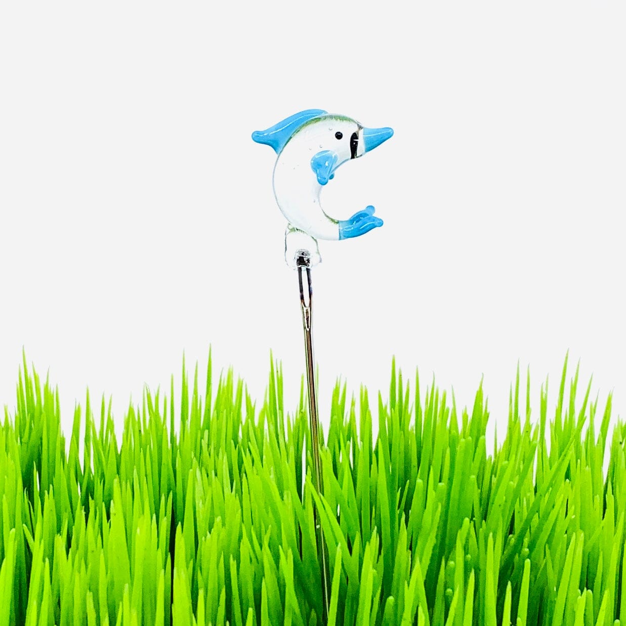 Tiny Glass Animal Garden Stake 19, Dolphin Decor - 
