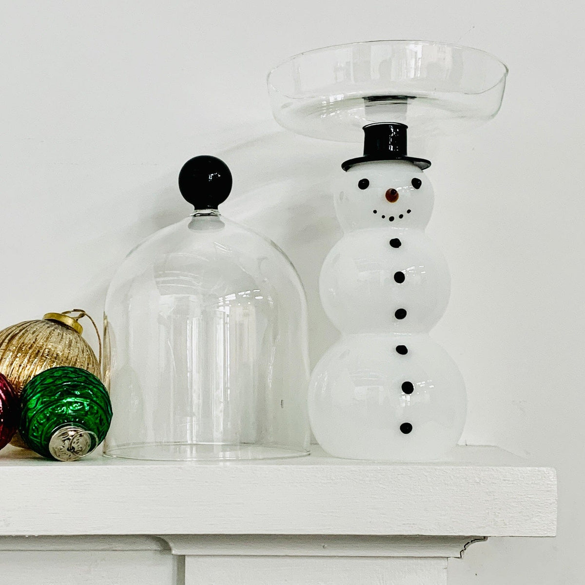 Glass Snowman Pastry Dome Diamond Star 