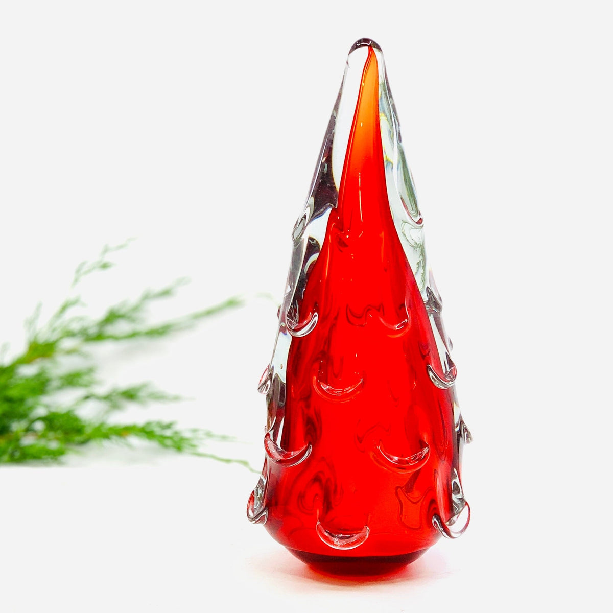 Medium Snow Drift Blown Glass Tree, Red Diamond Star 