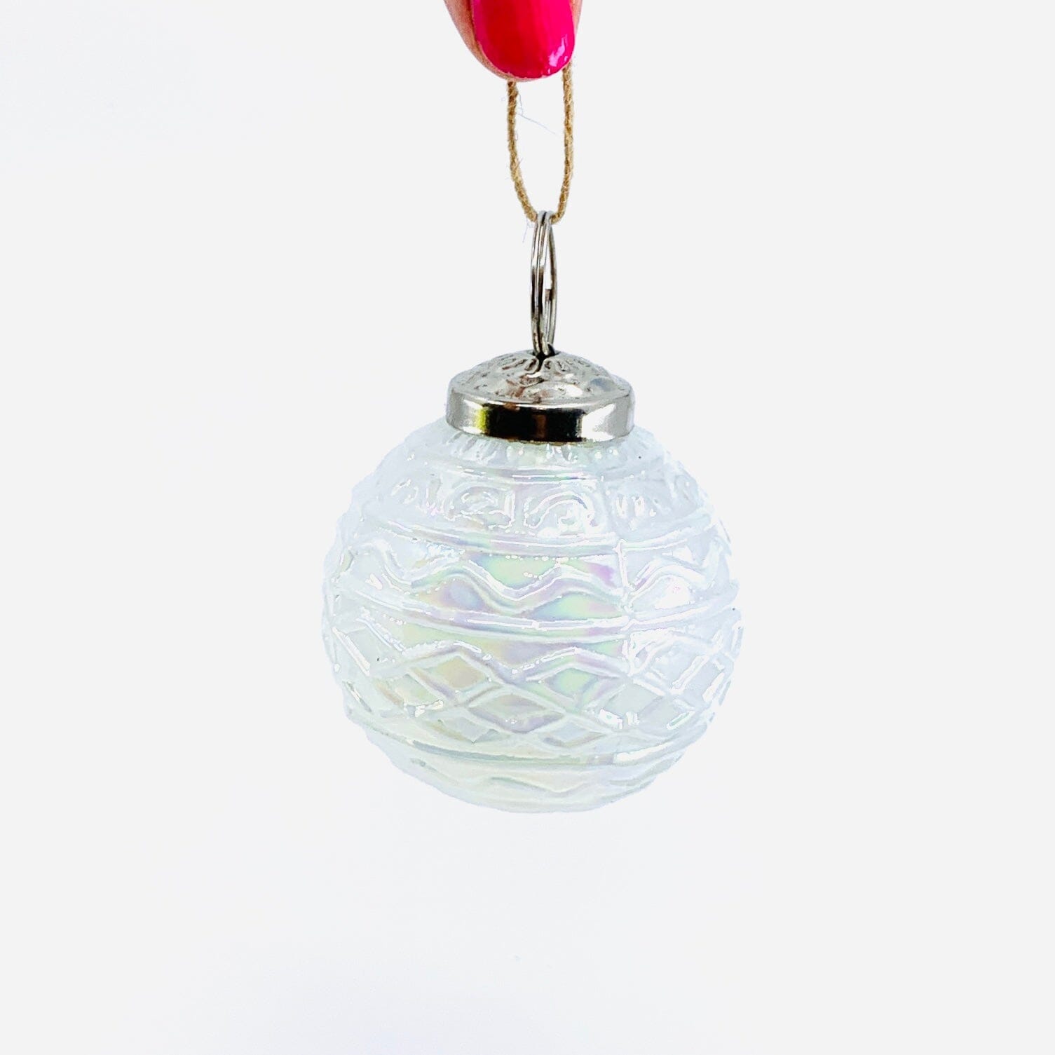 Mercury Glass Embossed Ornament, Pearl White India House Brass 