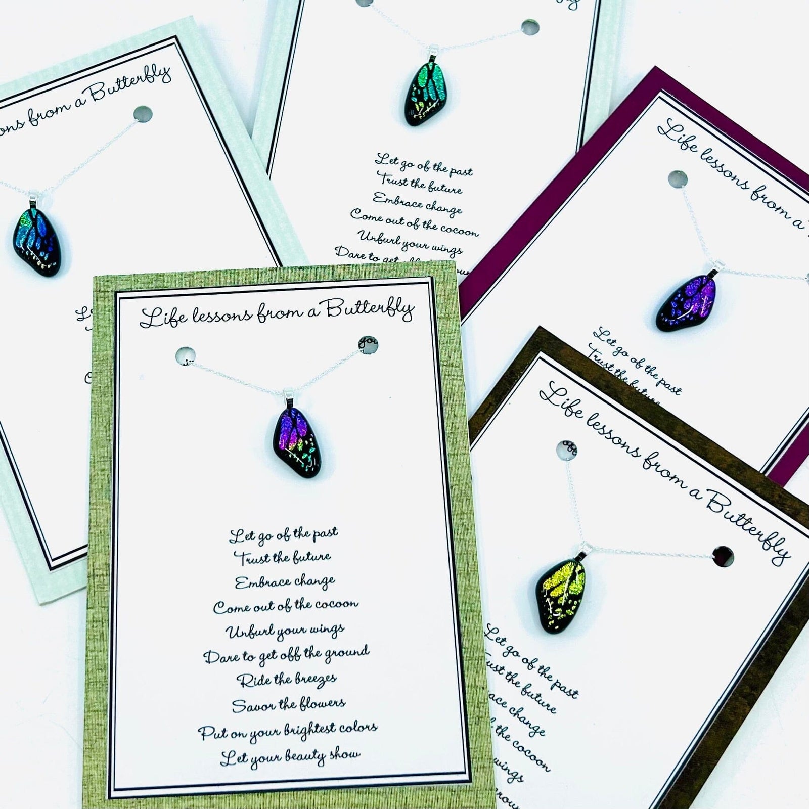 Iridescent Butterfly Wing Pendant Necklace Jewelry Glimmer Glass Gifts 