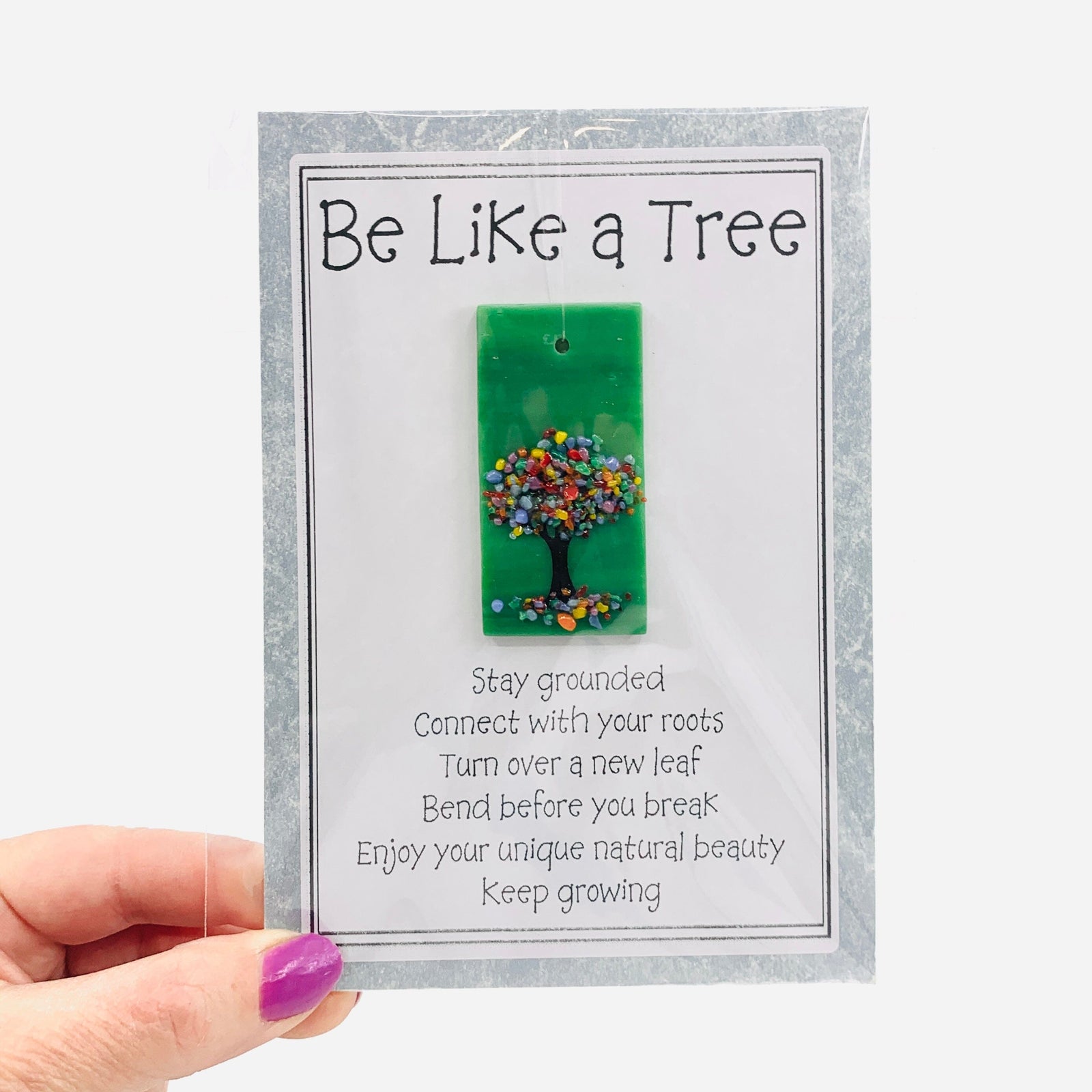 Fused Glass "Be Like a Tree” Suncatcher 45 Decor Glimmer Glass Gifts 