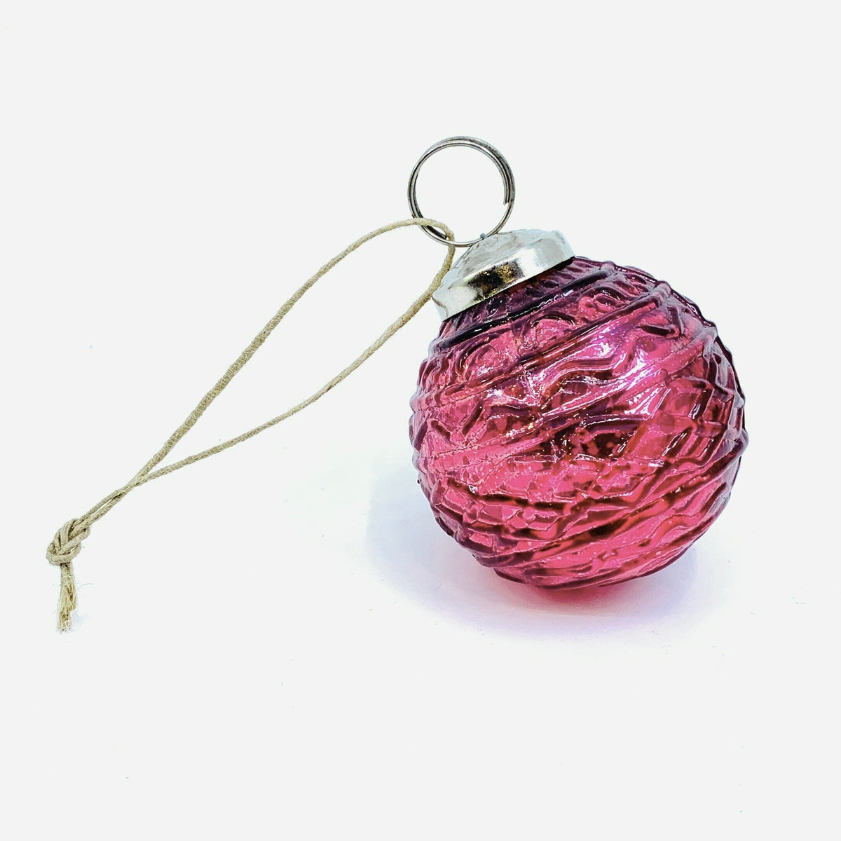 Mercury Glass Embossed Ornament, Pink India House Brass 