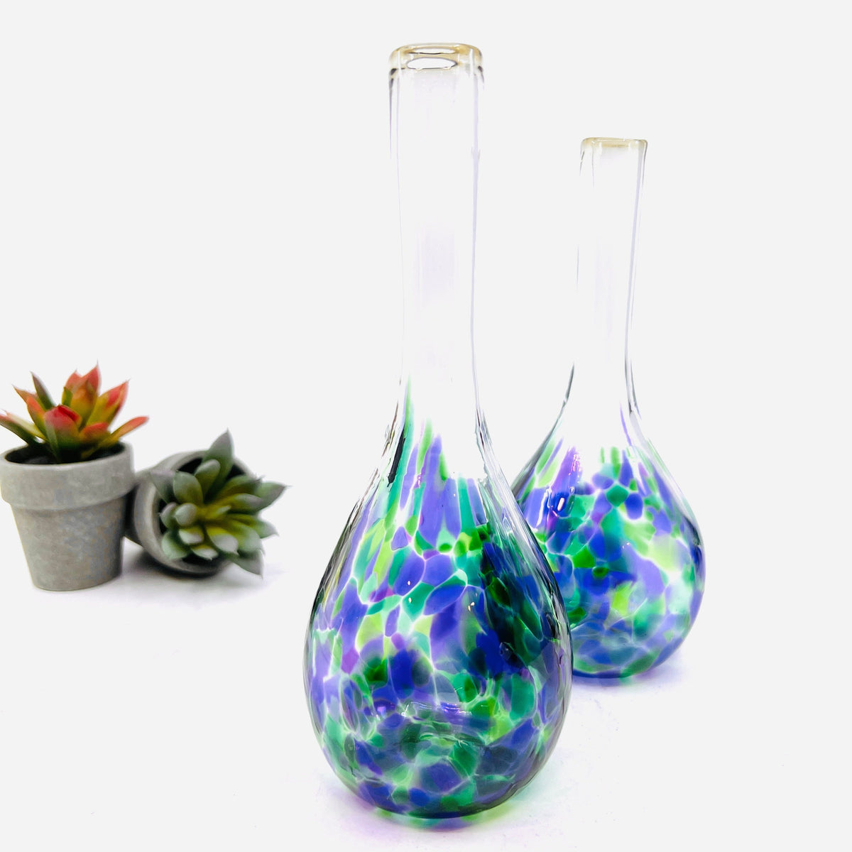 Small Tall Neck Vase Decor Henrietta Glass Green/Purple 