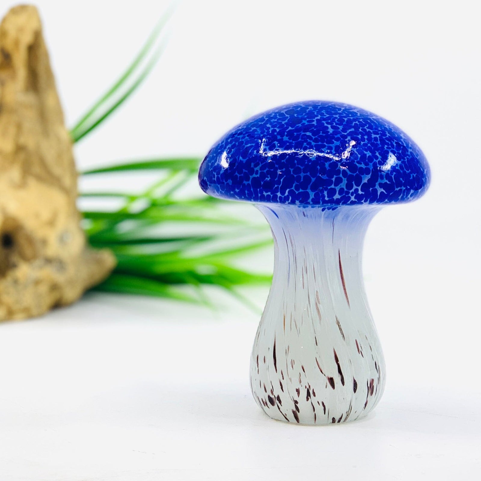 Large Glass Mushroom, Blue Cap Decor Chesapeake Bay 