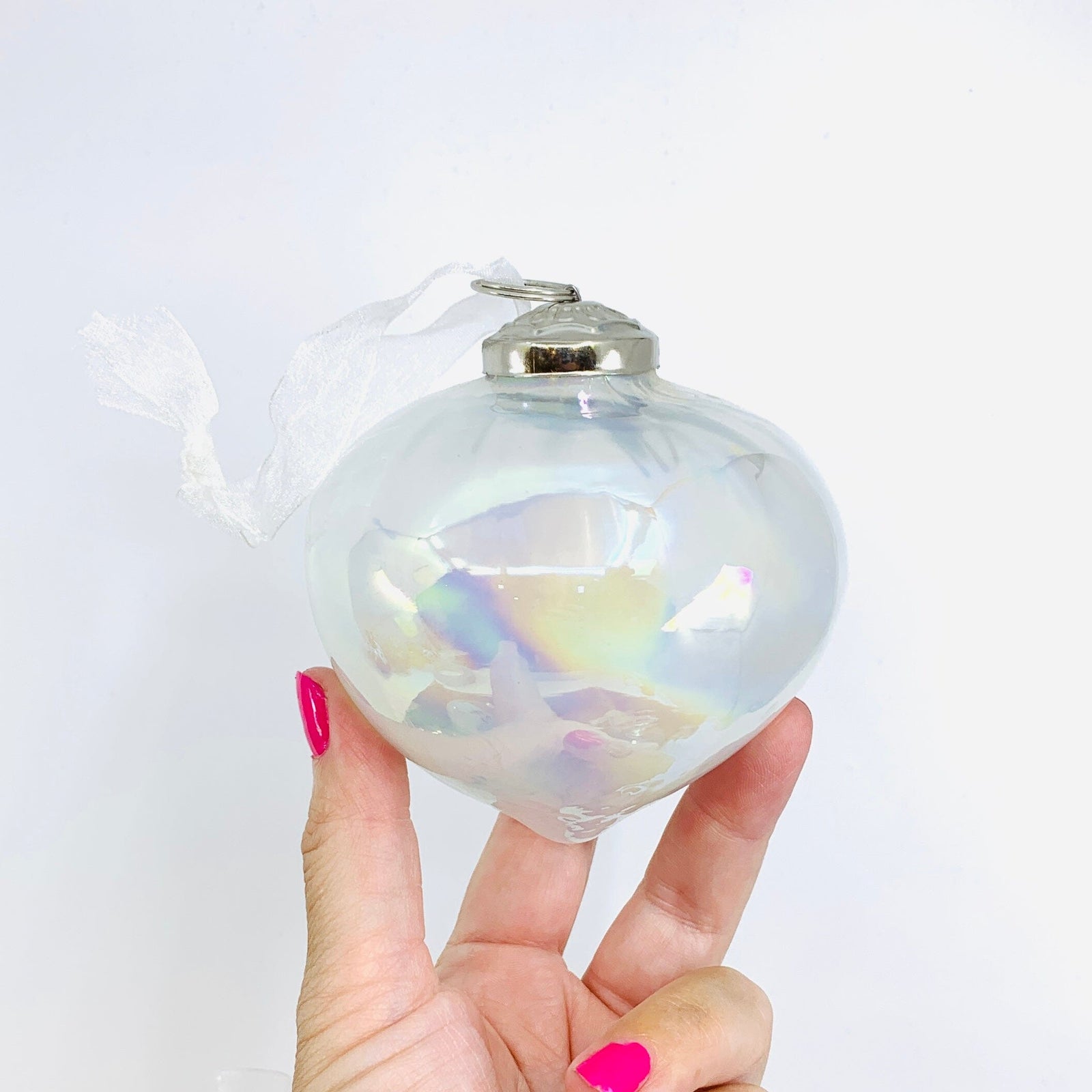 Optic Glass Diamond Ornament 35, Pearl White India House Brass 