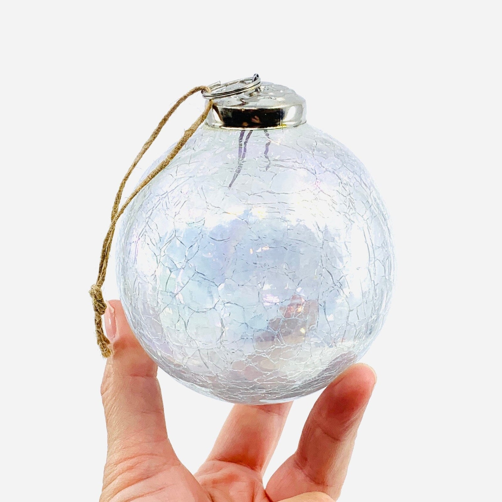 Crackle Glass Sphere Ornament 56, Clear Luster Ornament India House Brass 