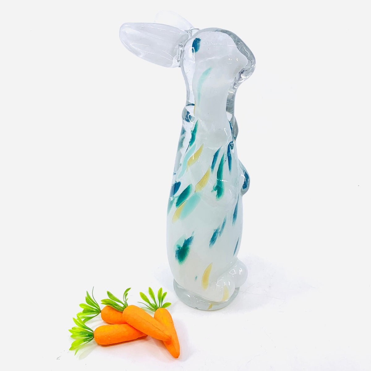 Tall Glass Bunny, Flecked White Diamond Star 