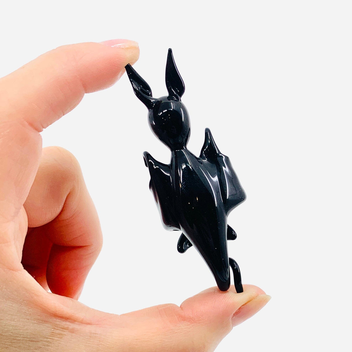 Handblown Artisan Glass Sleeping Bat 1 - Black Miniature WGK Glass Art Inc 