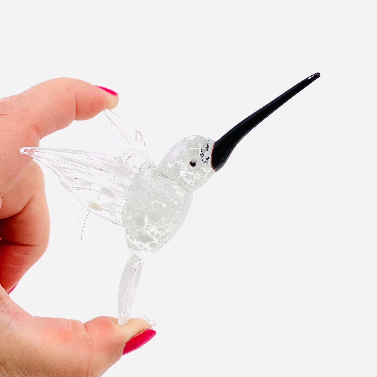 Glass Hummingbird, Speckled White Miniature C&F Enterprises 