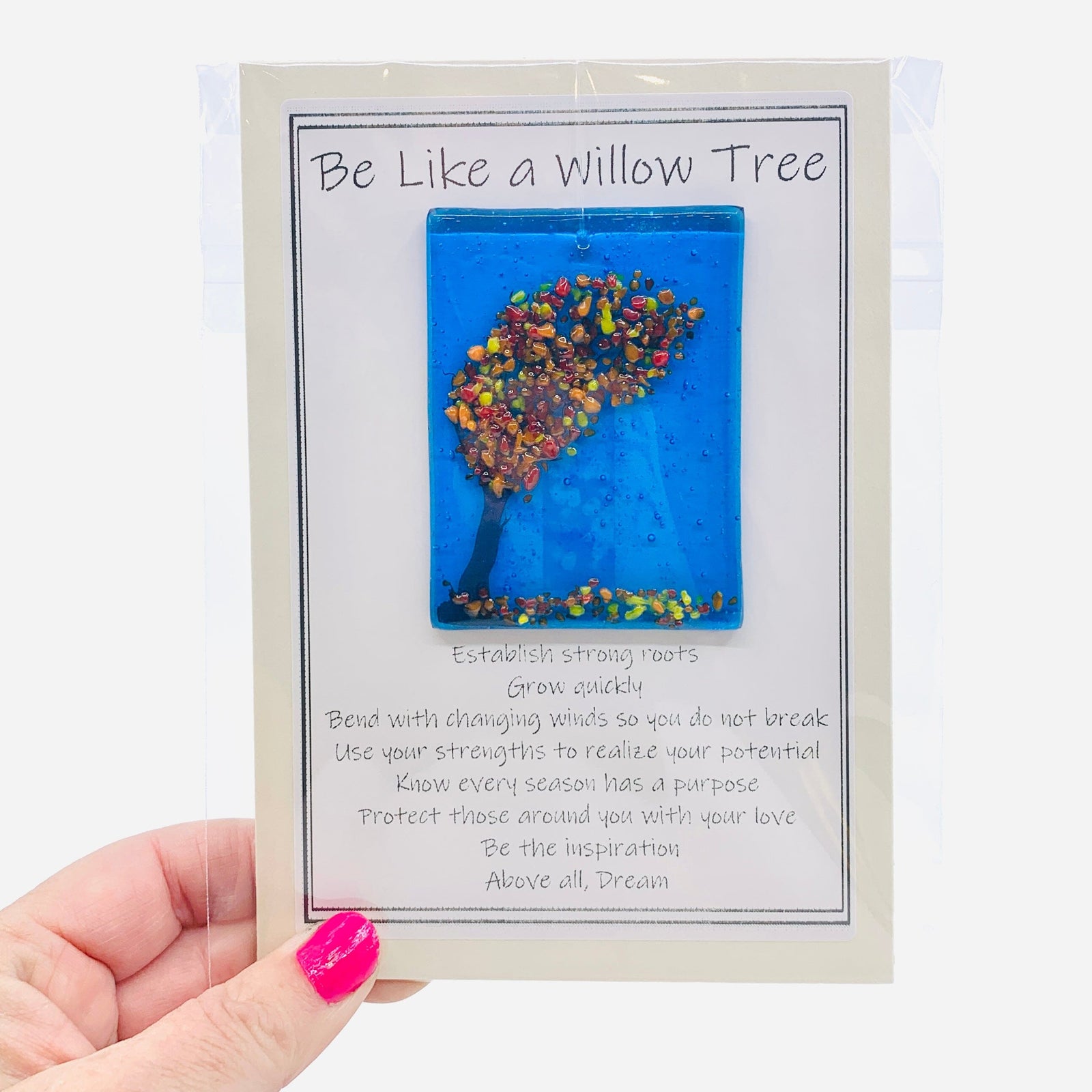 Fused Glass "Be Like a Willow Tree" Suncatcher 1 Decor Glimmer Glass Gifts 