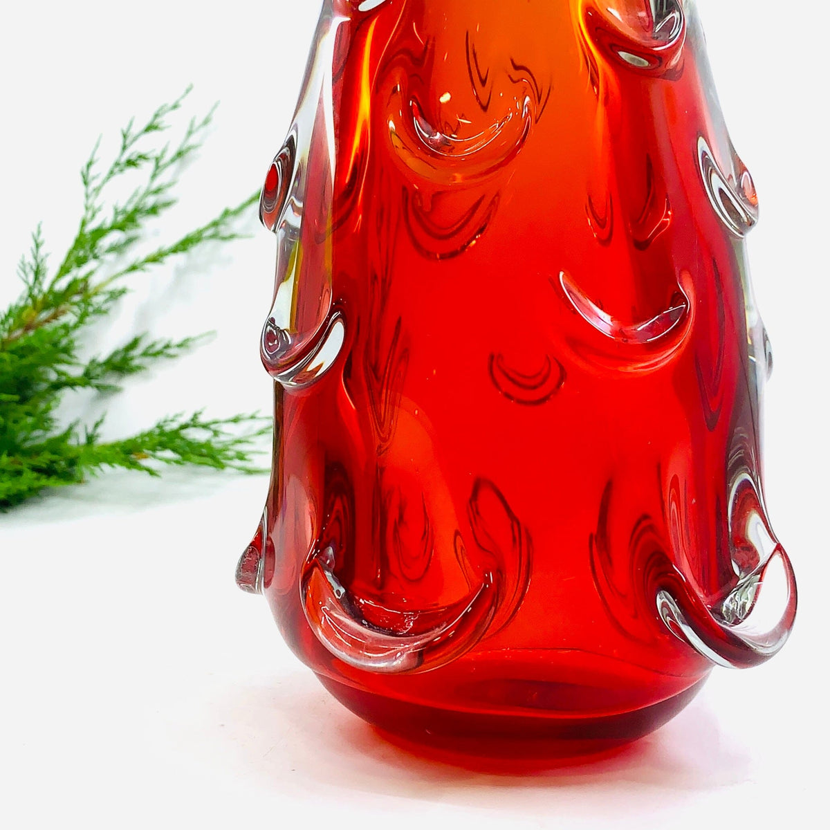 Large Snow Drift Blown Glass Tree, Red Diamond Star 