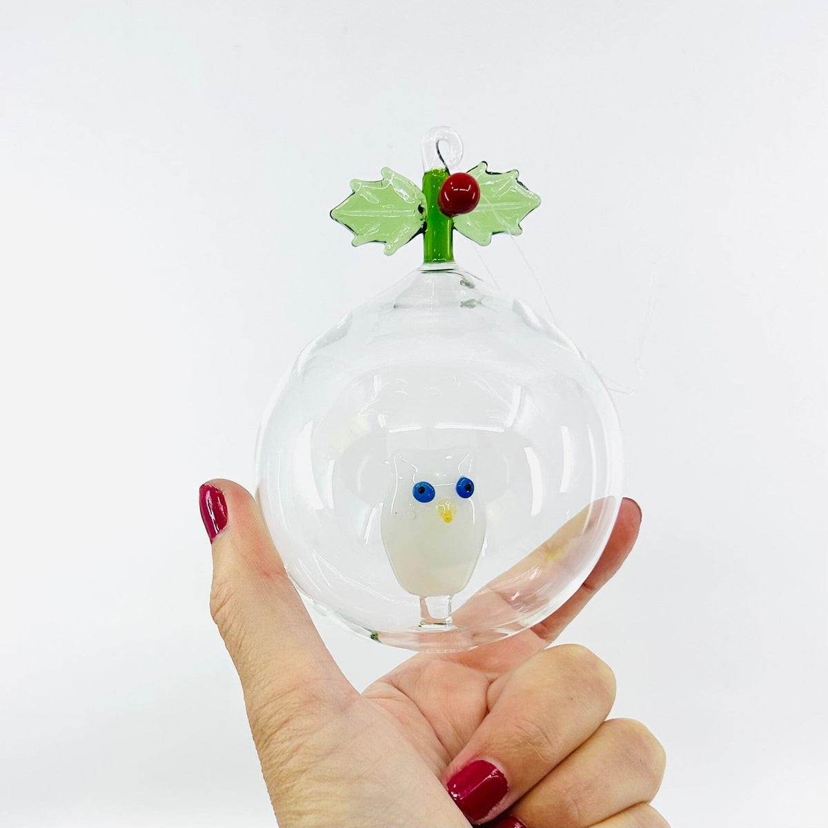 Glass Icon Ornament, Holly and Owl ICHENDORF 
