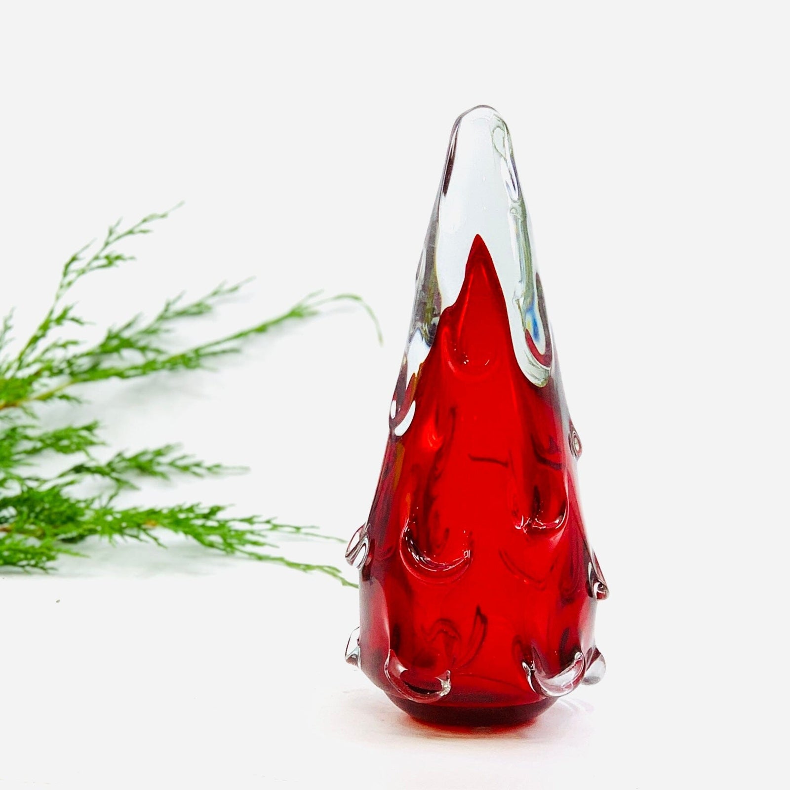 Small Snow Drift Blown Glass Tree, Red Diamond Star 