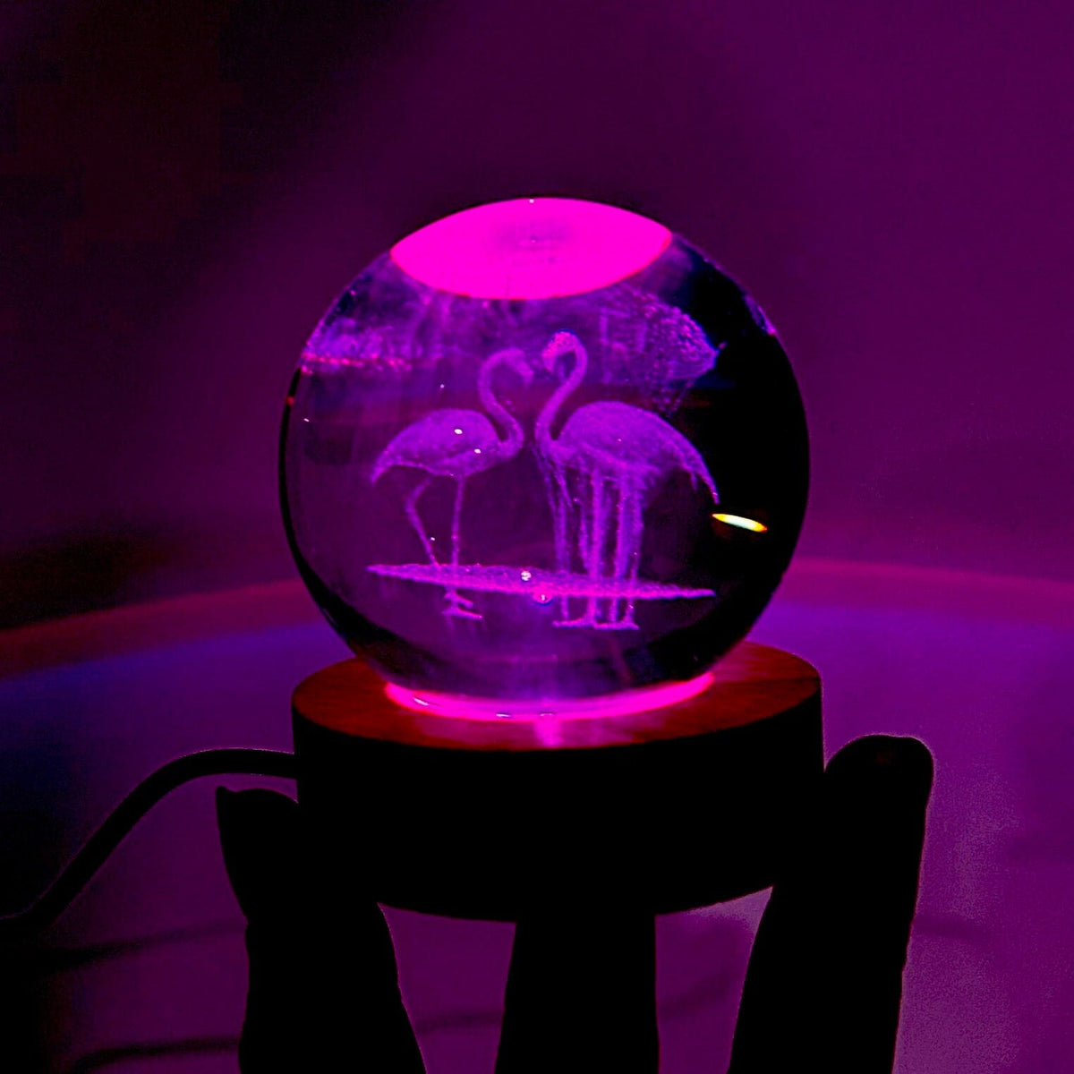 Light Up Etched Glass Sphere décor - Flamingo 29TONIGHT 