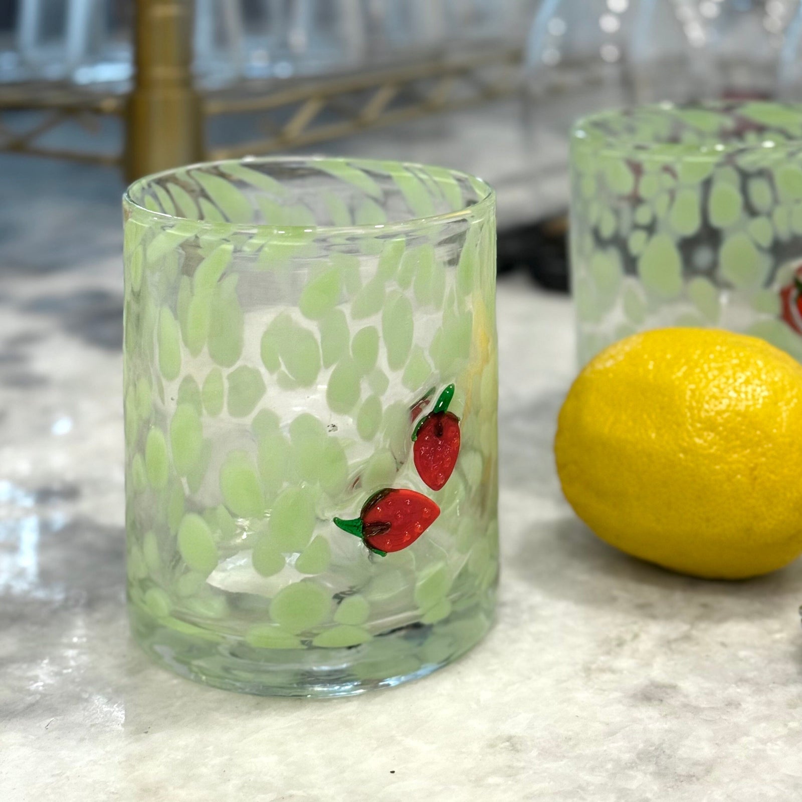 Strawberry Old Fashioned Glass Decor Tag 