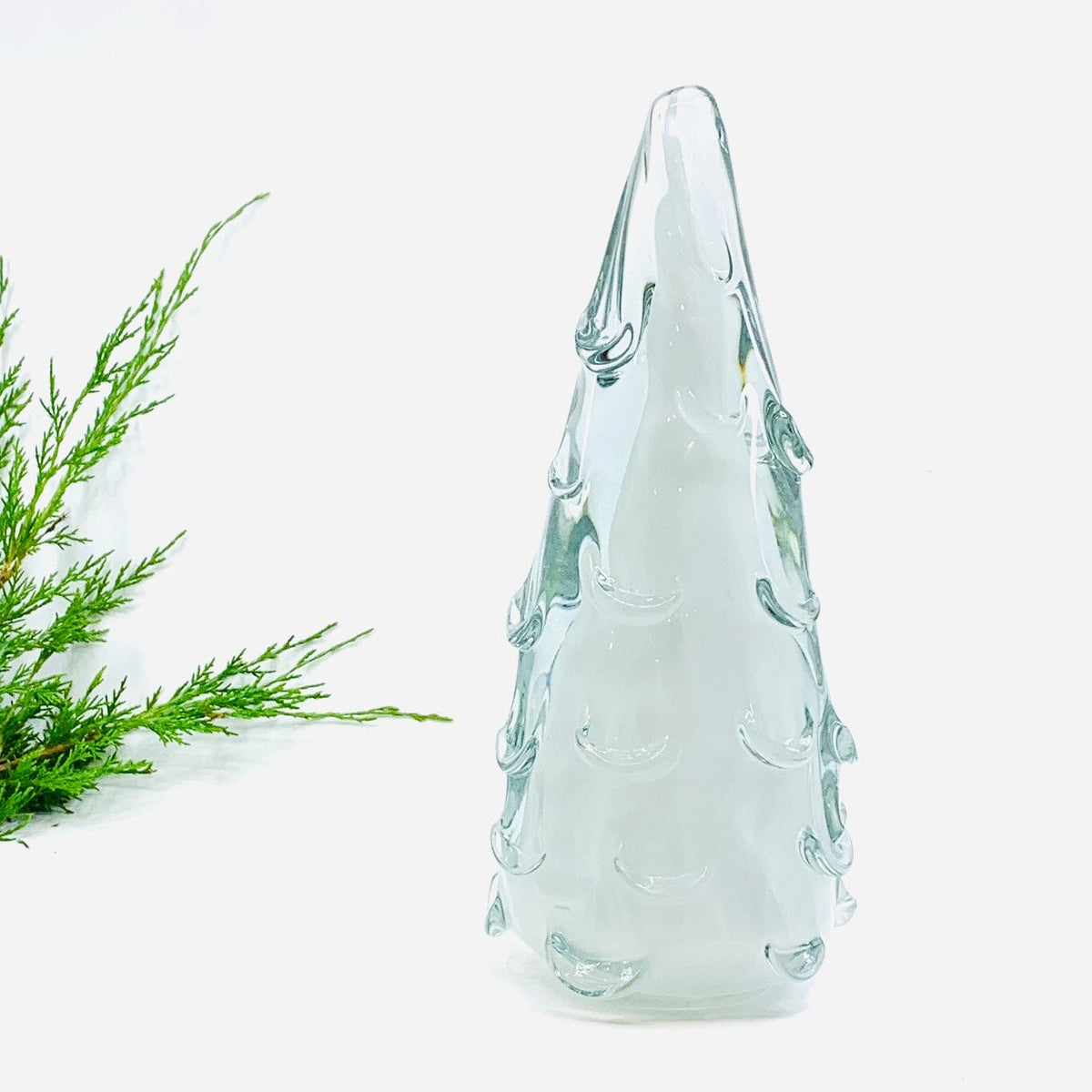 Medium Snow Drift Blown Glass Tree, White Diamond Star 