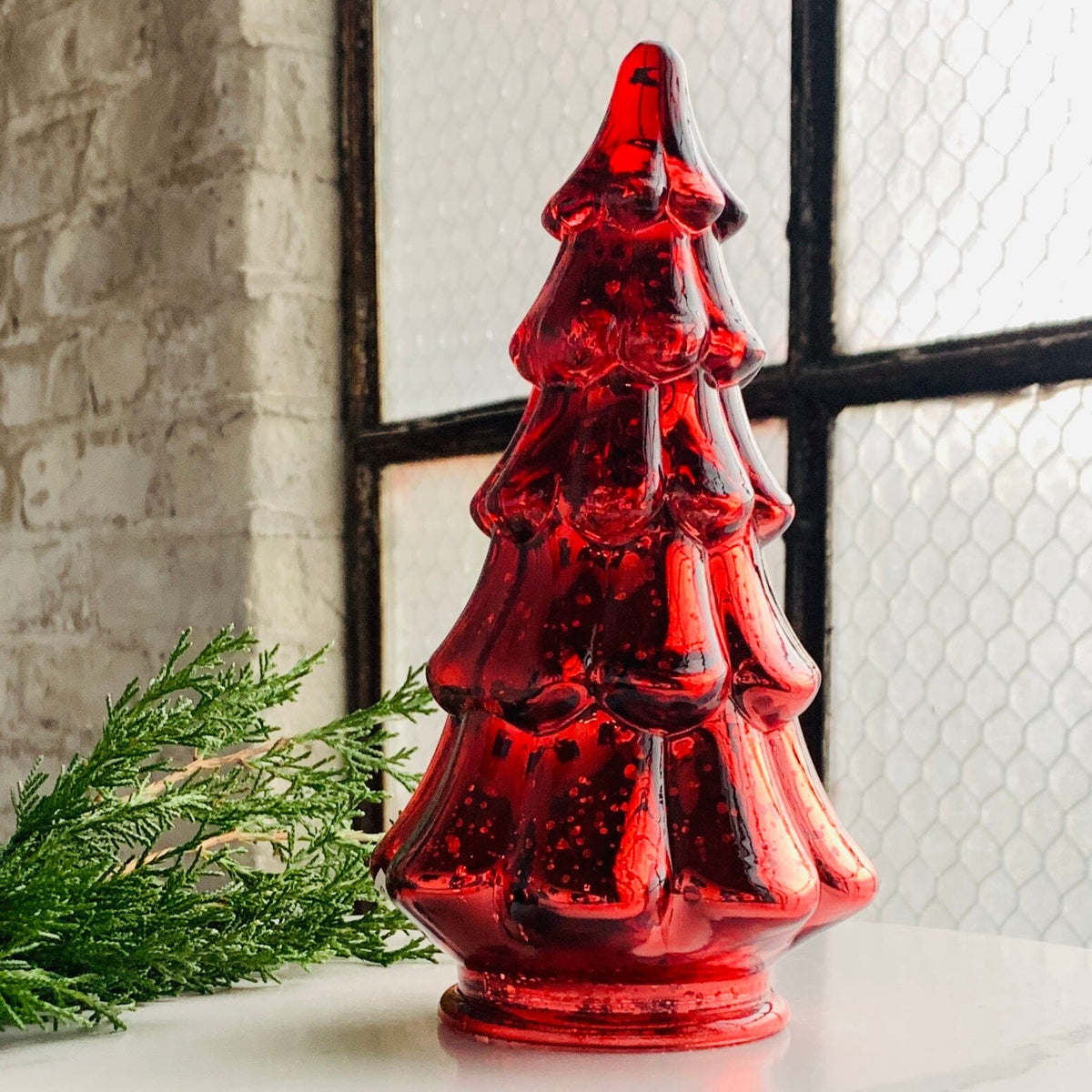 Mercury Glass Dimple Tree 5, Red Diamond Star 