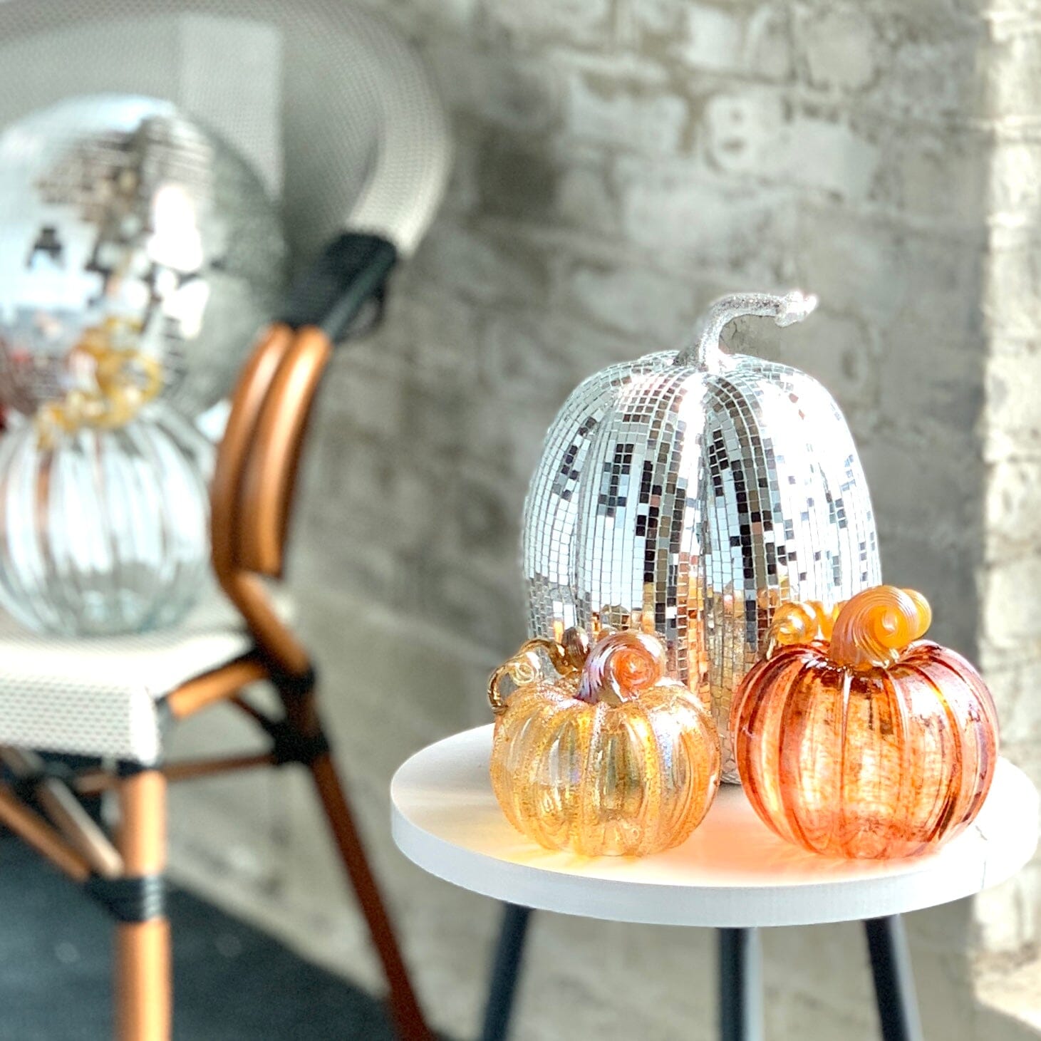 Mirror Ball Pumpkin, Silver Tall Diamond Star 