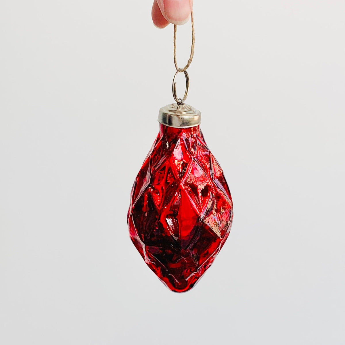 Glass Faceted Diamond Ornament 42, Red Ornament India House Brass 
