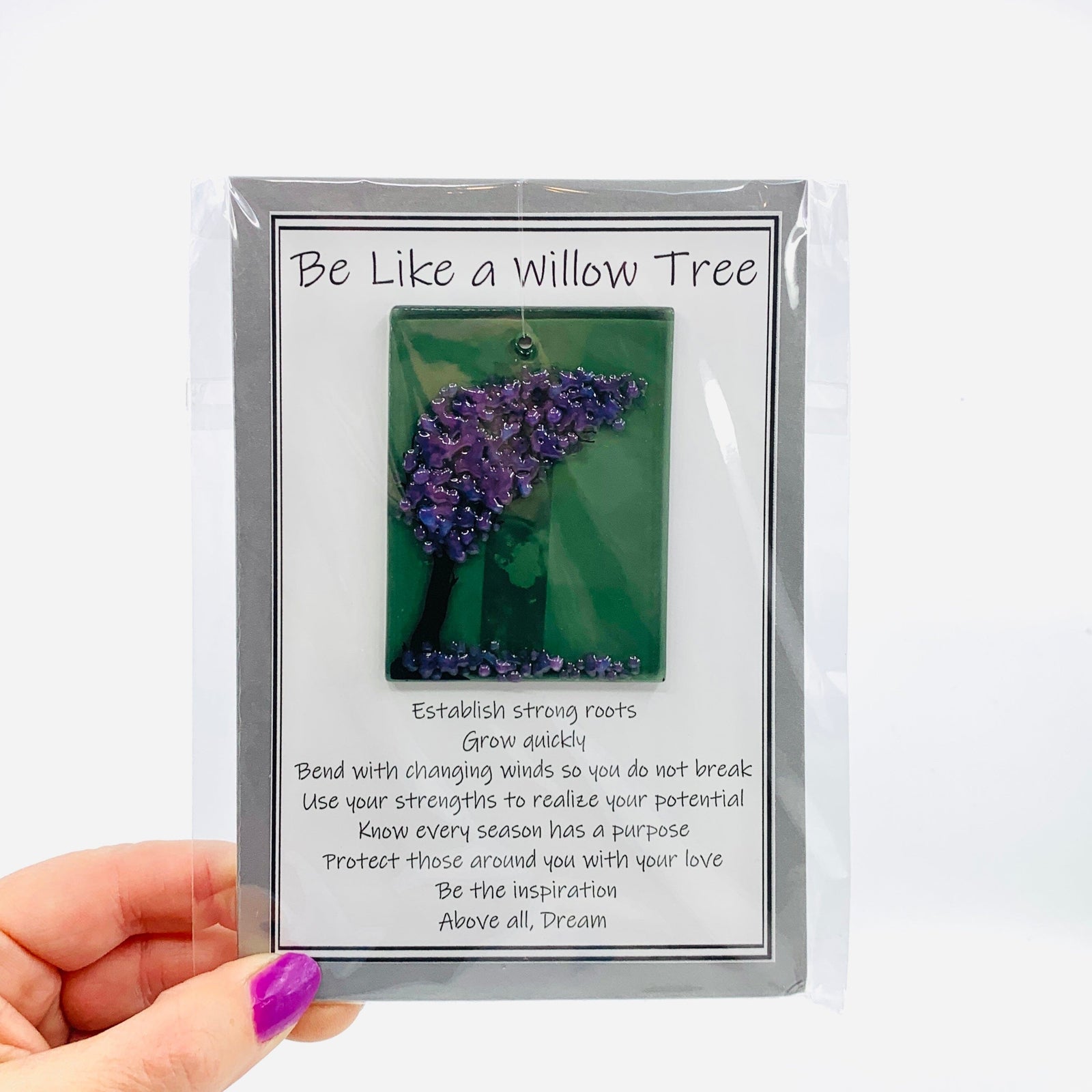 Fused Glass "Be Like a Willow Tree" Suncatcher 30 Decor Glimmer Glass Gifts 