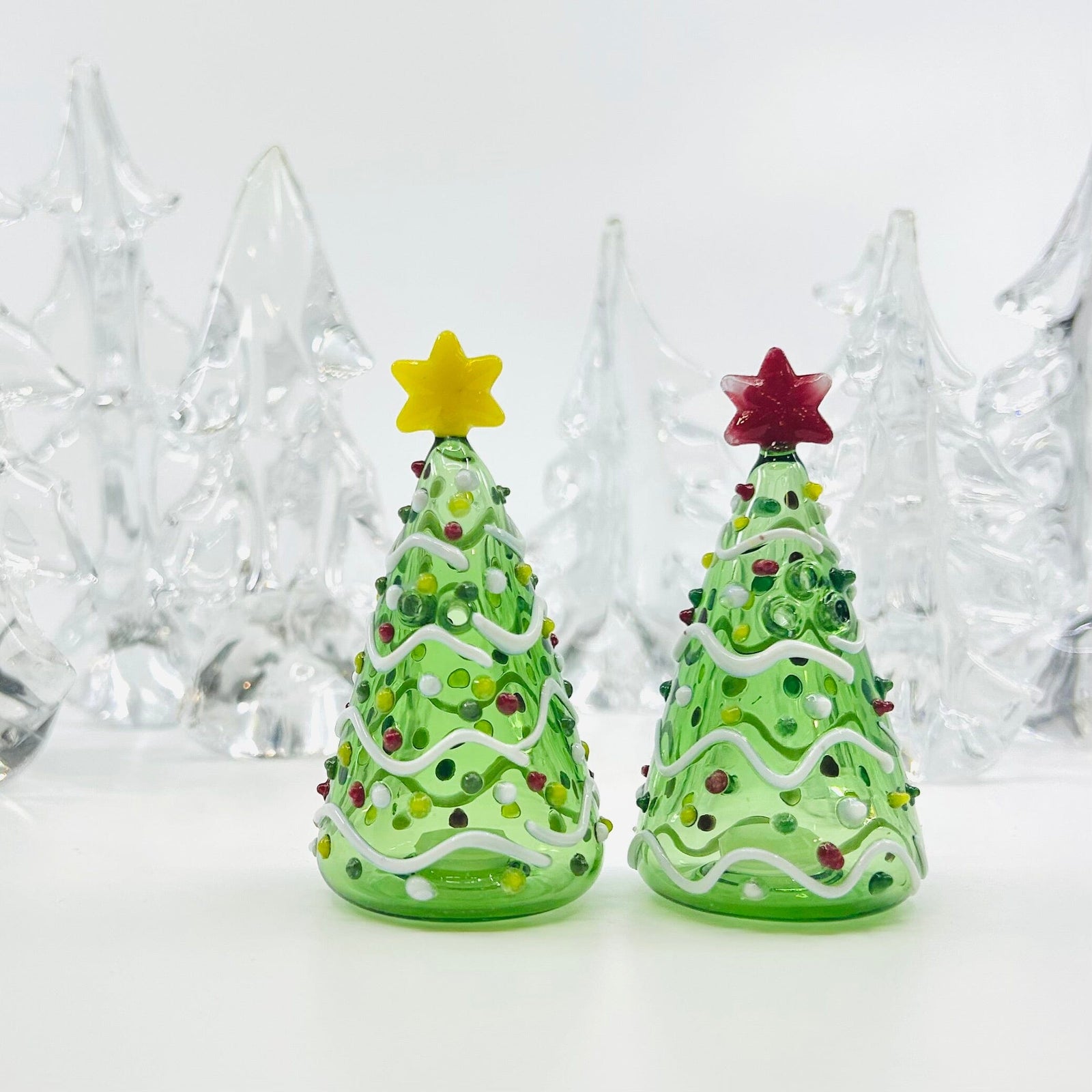 Blown Glass Salt and Pepper Shakers, GREEN Trees Decor Gift Essentials 