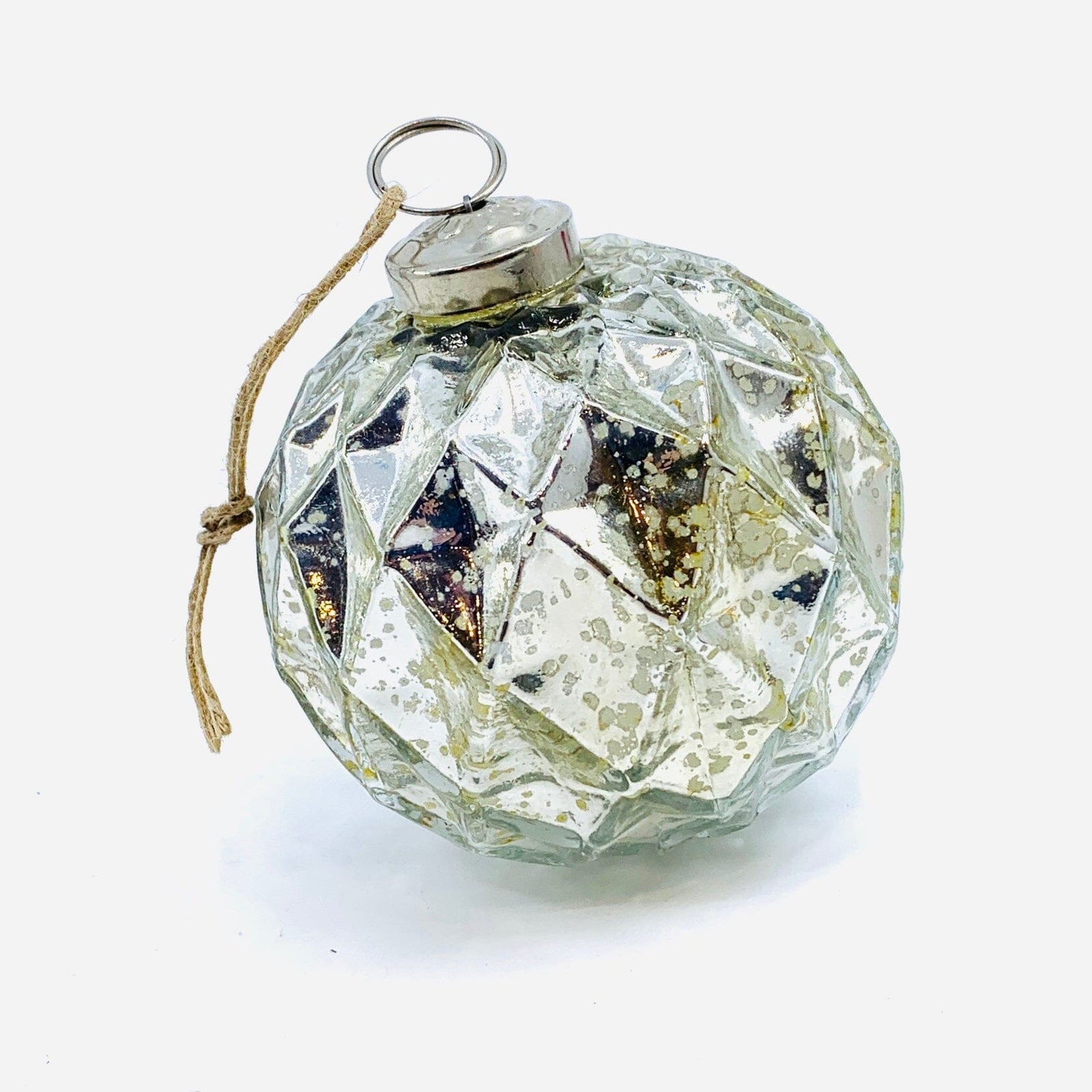 Glass Faceted Sphere Ornament 53, Silver Ornament India House Brass 