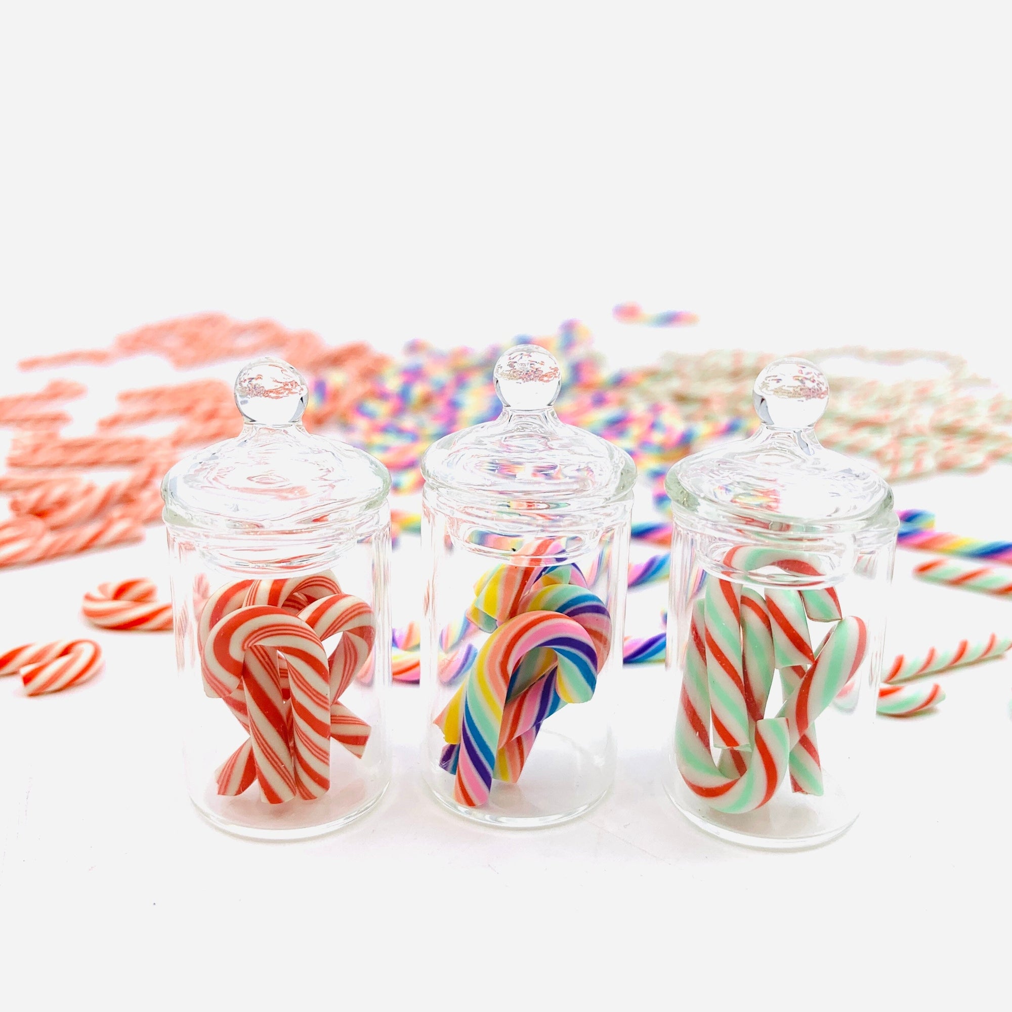 Tiniest Glass Jar of Mint and Red Candy Canes Miniature - 