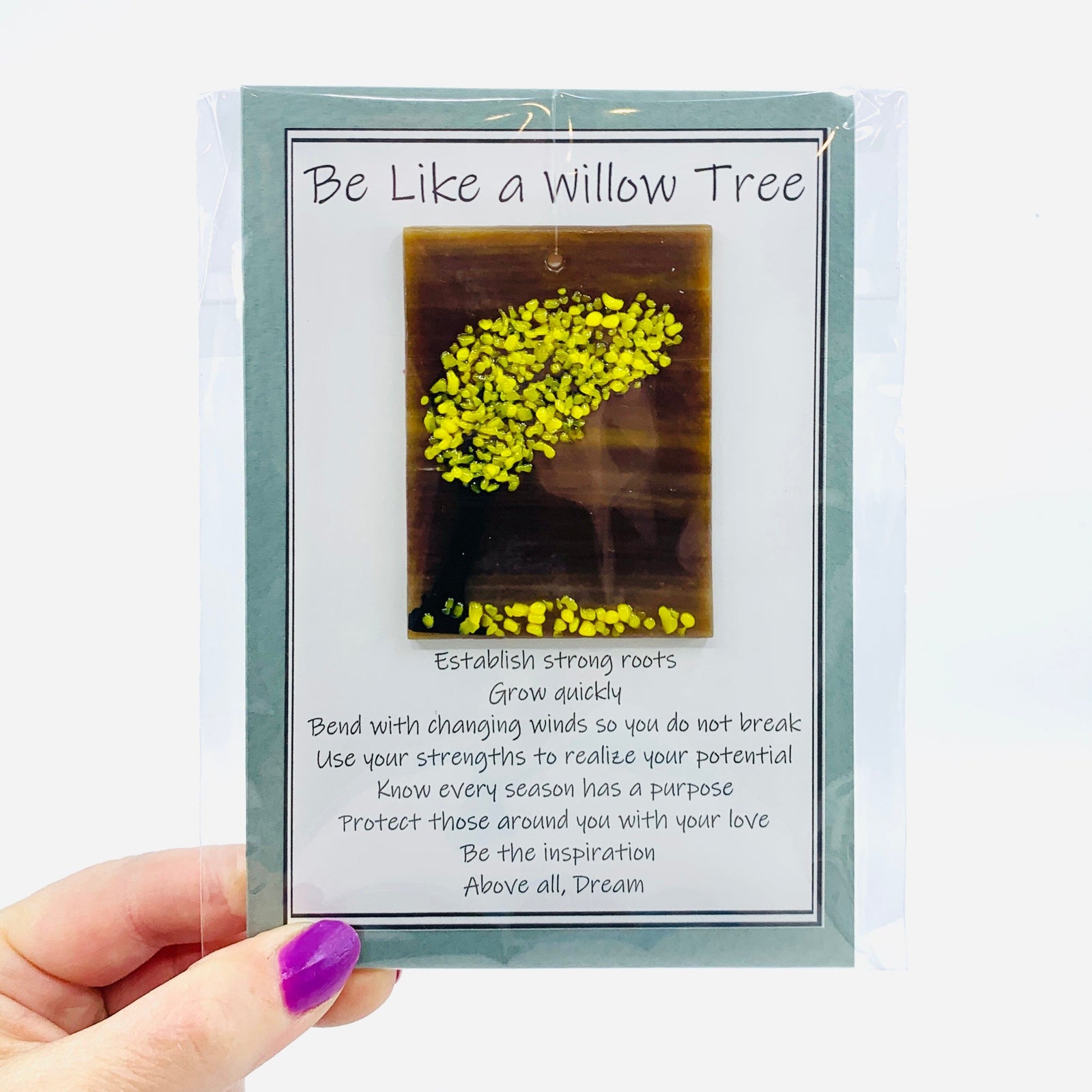 Fused Glass "Be Like a Willow Tree" Suncatcher 14 Decor Glimmer Glass Gifts 