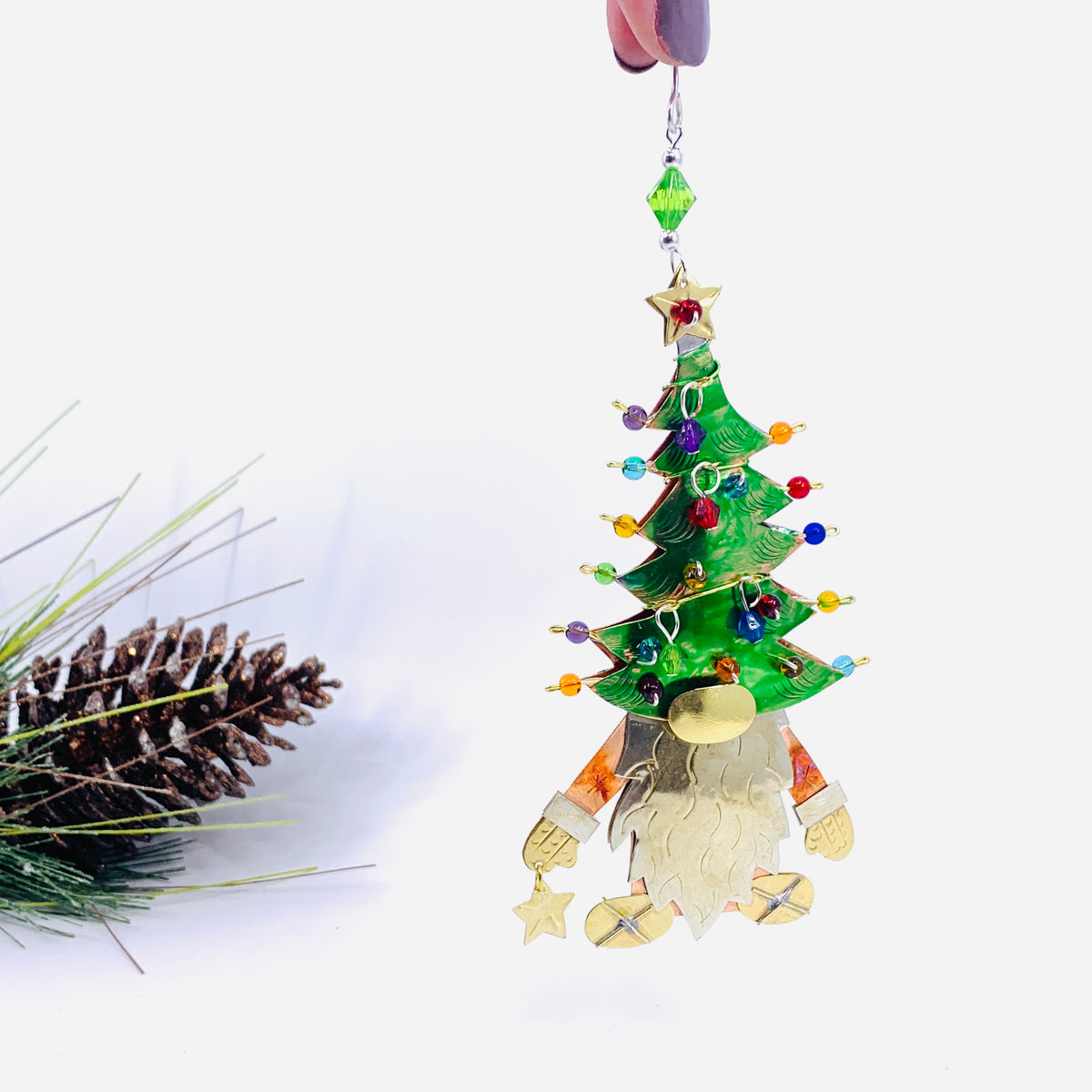 Mixed Metal Ornament, Tree Gnome 18