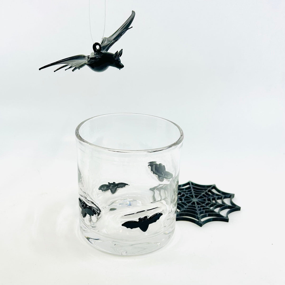 Bat Double Old Fashioned Glass Decor Tag 