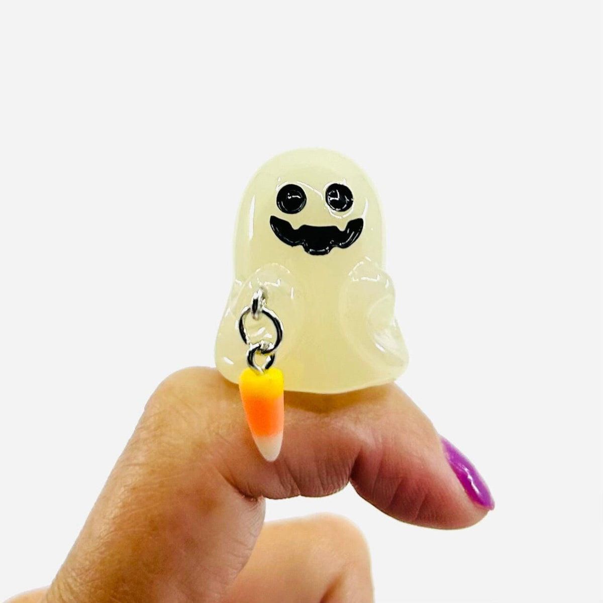 Miniature Glass Glow in The Dark Ghosts, Candy Corn - 