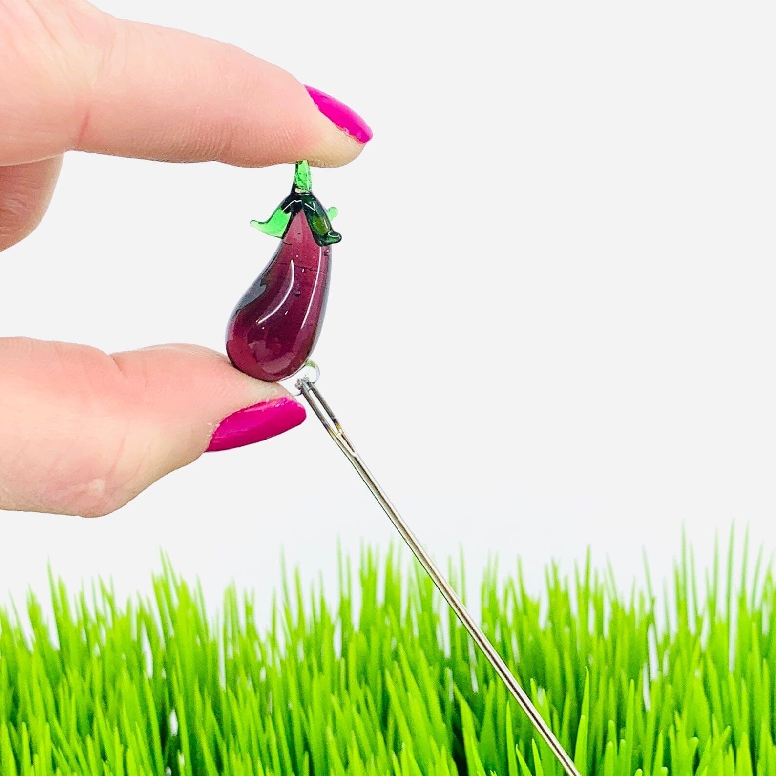 Tiny Glass Animal Garden Stake 11, Eggplant Decor - 